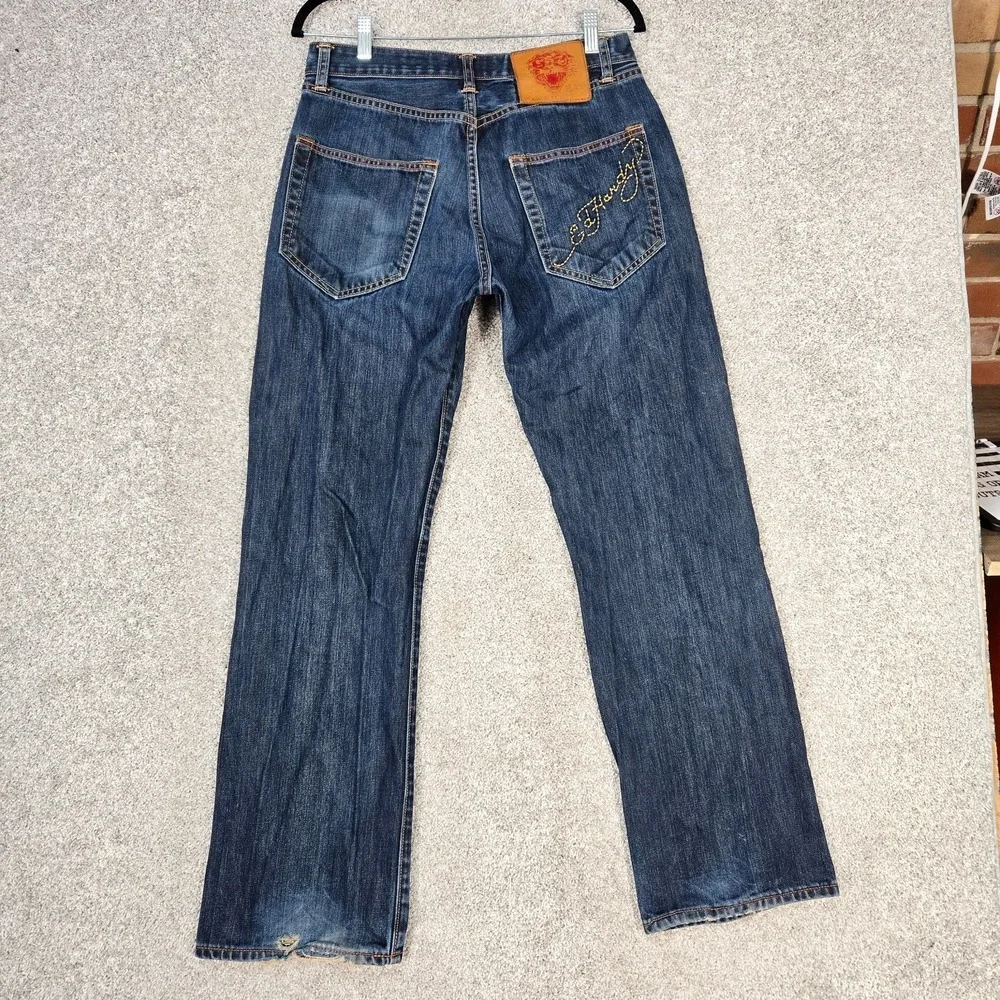 Ed Hardy Christian Audigier Button Fly Jeans Men 32x32 (fit 31x30 Y2K distressed